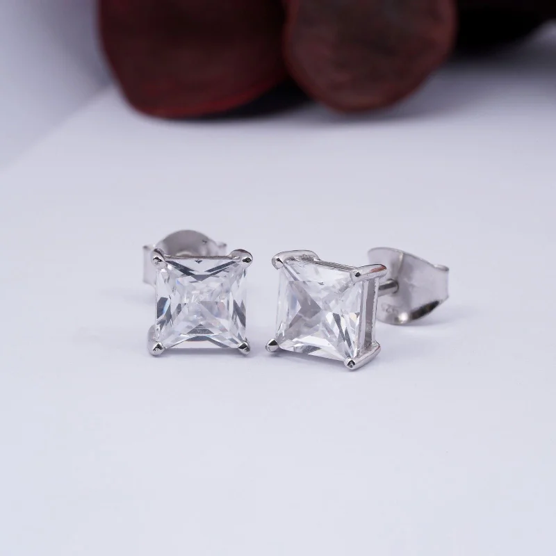 Women’s trendy gold earrings-Silver Asscher Minimalist Stud Earrings