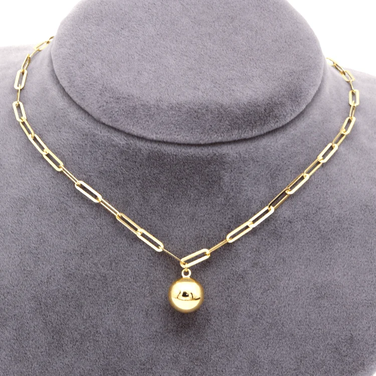 Women’s silver heart necklaces-Real Gold 10 MM Ball Full Paper Clip Chain Necklace 1333 (45 CM) N1393