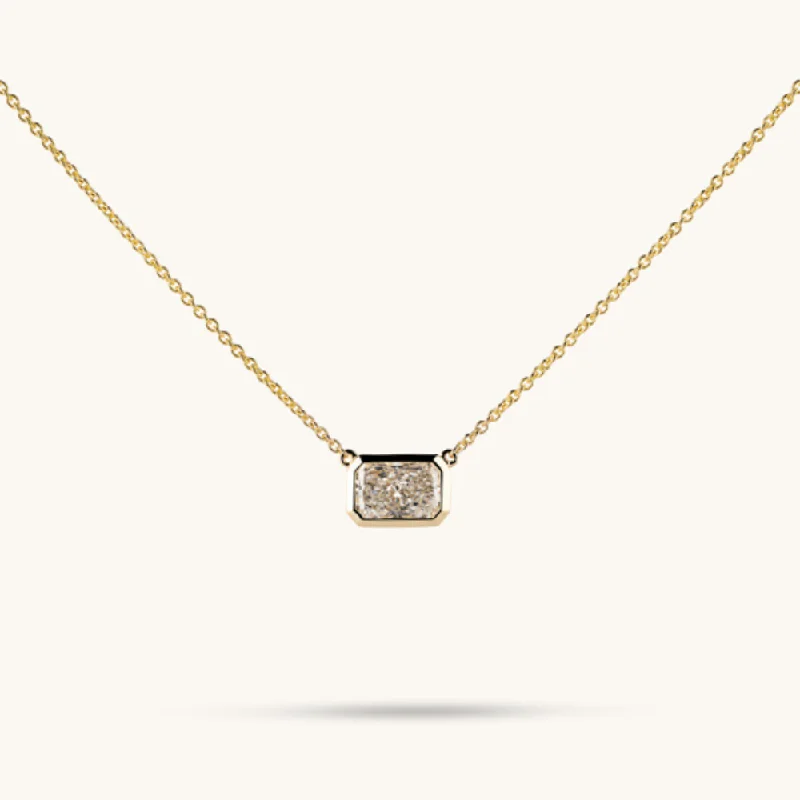 Women’s pearl necklaces-East-West Lab Diamond Solitaire Bezel Pendant