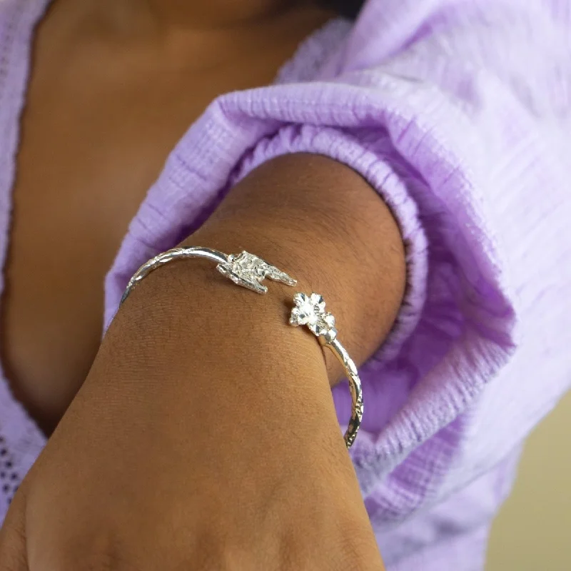 Women’s diamond tennis bracelets-Light Trinidad Map and Hibiscus Flower Bangle with Diamante Pattern