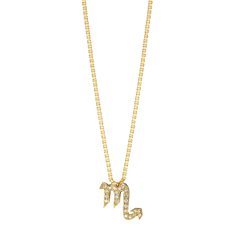 Women’s matching necklace and earrings-Zodiac Station Necklace - White Diamond / 14k Yellow Gold