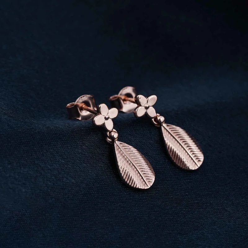 Women’s mismatched earrings-Rose Gold Leafy Hazel Earrings