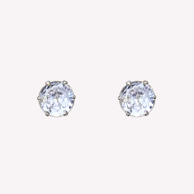 Women’s bar drop earrings-MEDIUM RHINESTONE STUD CLIP-ON EARRINGS IN SILVER