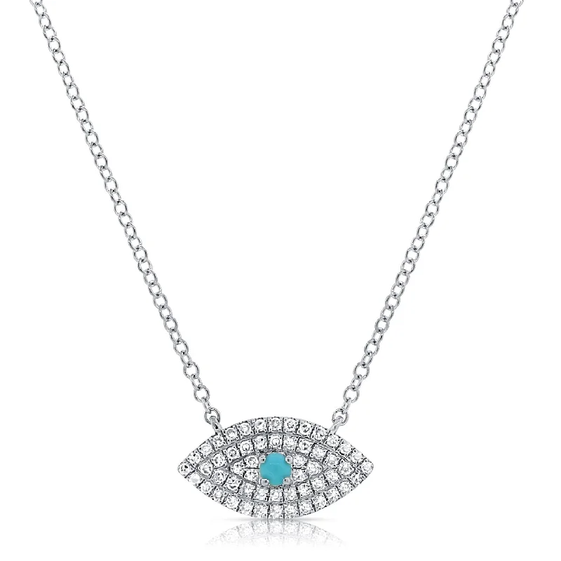 Women’s diamond stud necklaces-14k Gold & Diamond Evil Eye Necklace