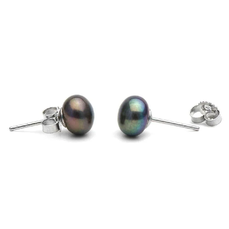 Women’s dangling diamond earrings-Black Freshwater Pearl Stud Earrings