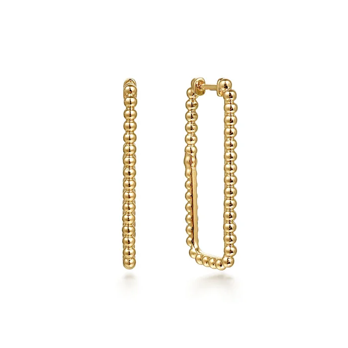 Women’s flower earrings-14K Yellow Plain Gold Bujukan Beads 30mm Rectangle Hoop Earrings