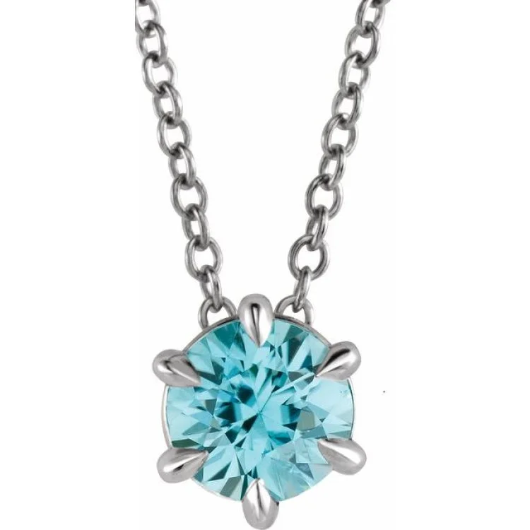 Women’s statement necklaces-14K White 5 mm Natural Aquamarine Solitaire 16-18" Necklace