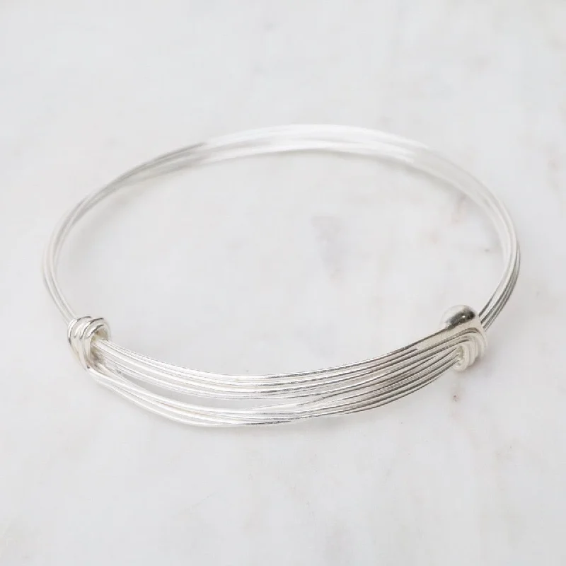 Women’s friendship bracelets-Elephant Hair Inspired Bangle - Shiny Sterling Silver - 7 Lines