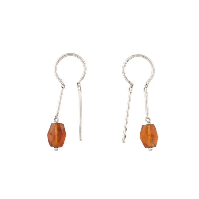 Women’s crystal hoop earrings-Oblong Stony Dancer Threaders in Hessonite & Silver - 1 1/8" L