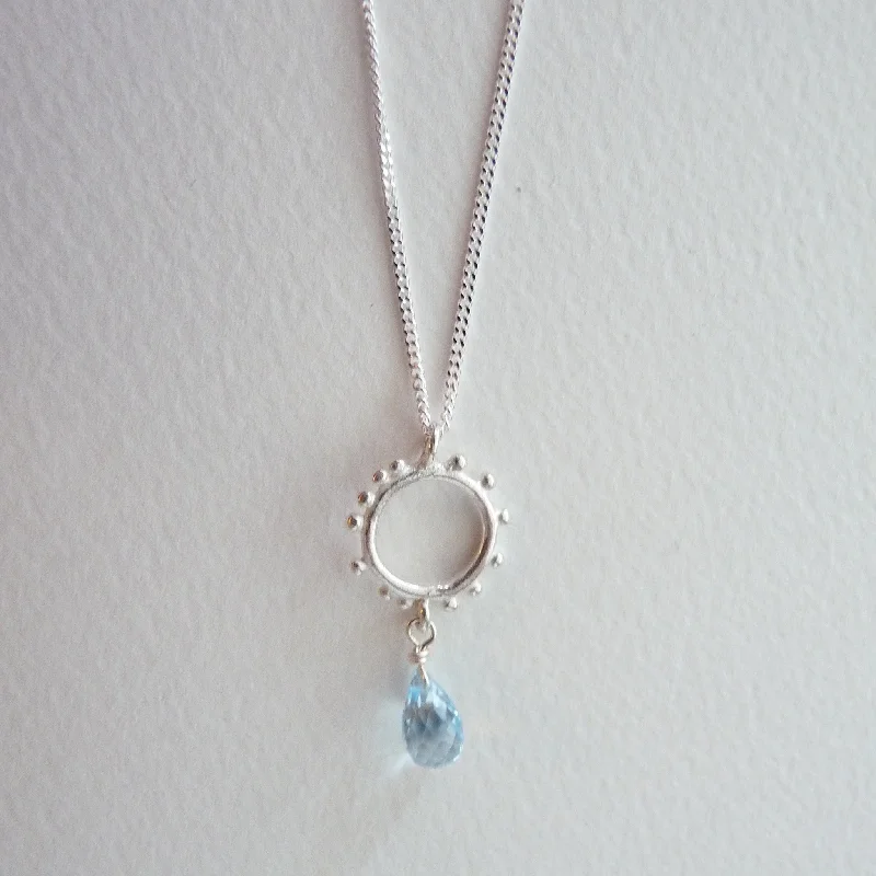 Women’s minimalist necklaces-Granulation pendant with Gemstone Drop