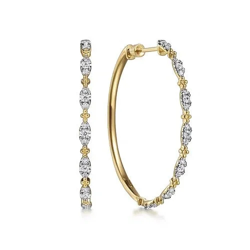 Women’s luxury drop earrings-14K Yellow Gold 40mm Diamond Station Intricate Hoop Earrings