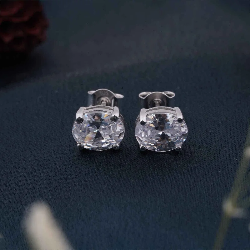 Women’s large hoop earrings-Silver Zircon Classic Stud Earrings