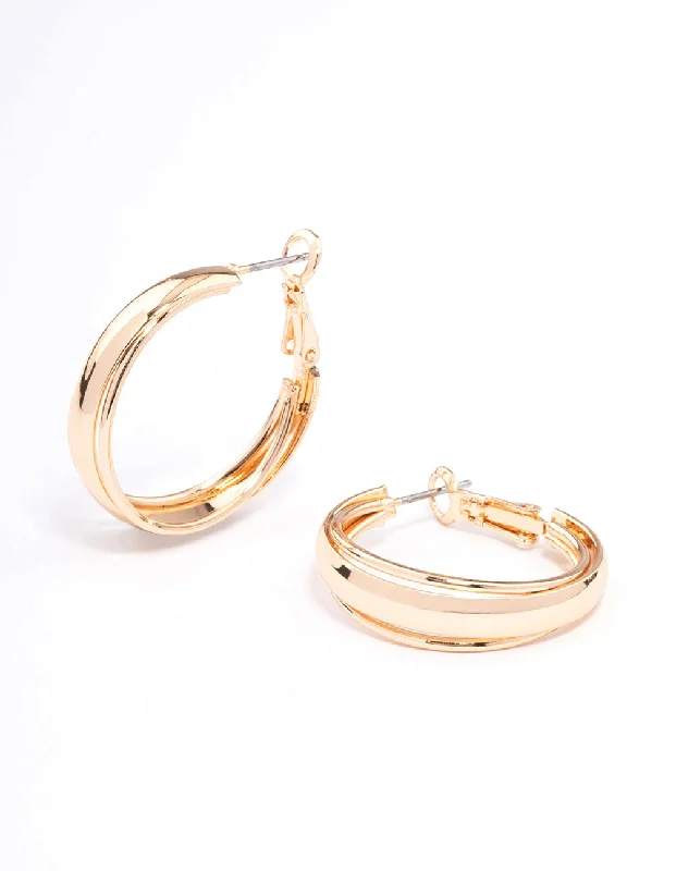 Women’s artistic earrings-Gold Clean Triple Hoop Earrings