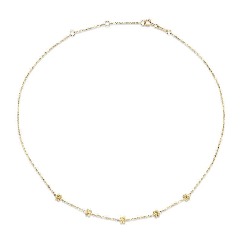 Diamond necklaces for women-Teddy Flower Station Necklace - 14k Yellow Gold