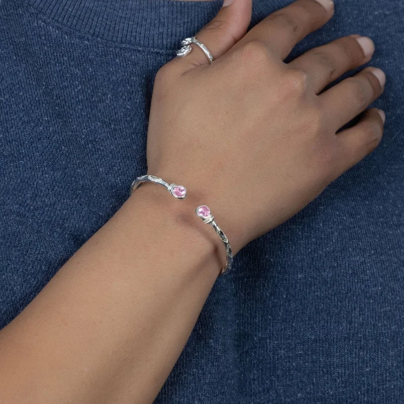 Women’s twisted bangles-Medium Bangle with Pink CZ October Birthstone