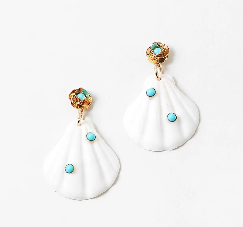 Women’s luxury drop earrings-Shell and Turquoise Earrings