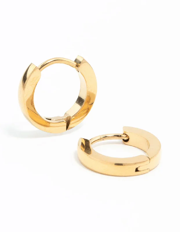 Women’s fashion earrings-Waterproof Gold Plated Stainless Steel Thin Clicker Earrings