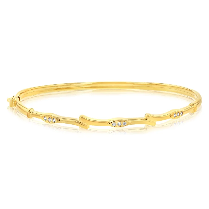 Women’s tennis bracelets-9ct Yellow Gold Silverfilled Cubic Zirconia Fancy Bangle