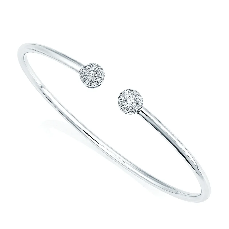 Women’s leather bracelets-18ct White Gold Round Brilliant Cut Diamond Cluster Torque Bangle