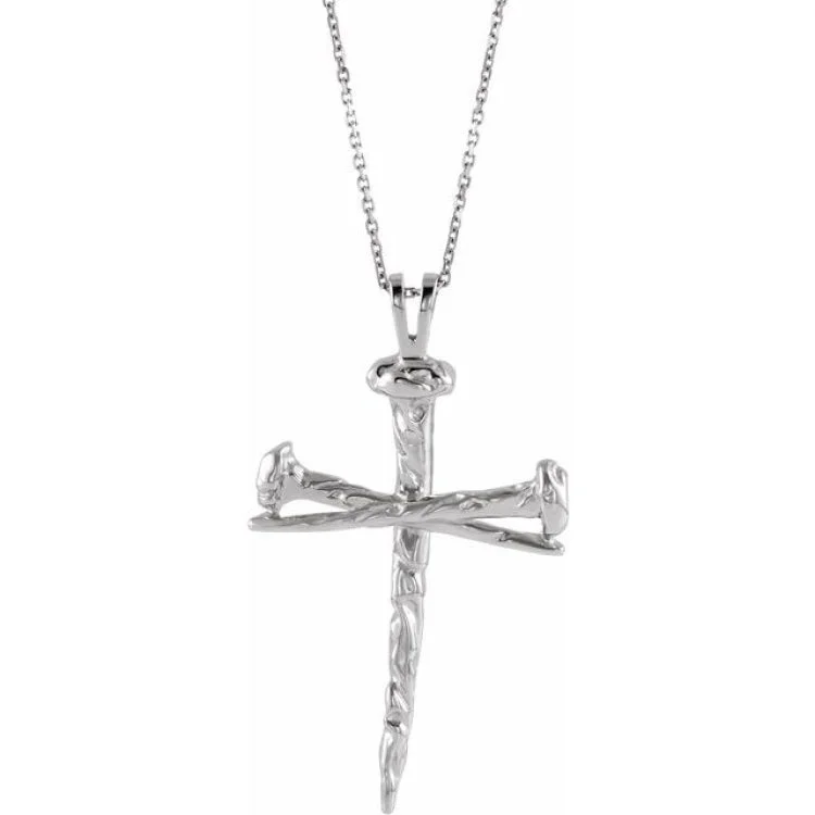 Women’s engraved love necklaces-Sterling Silver 24x34 mm Nail Design Cross 24" Necklace