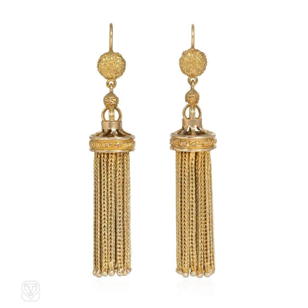 Women’s crystal stud earrings-Victorian gold tassel earrings