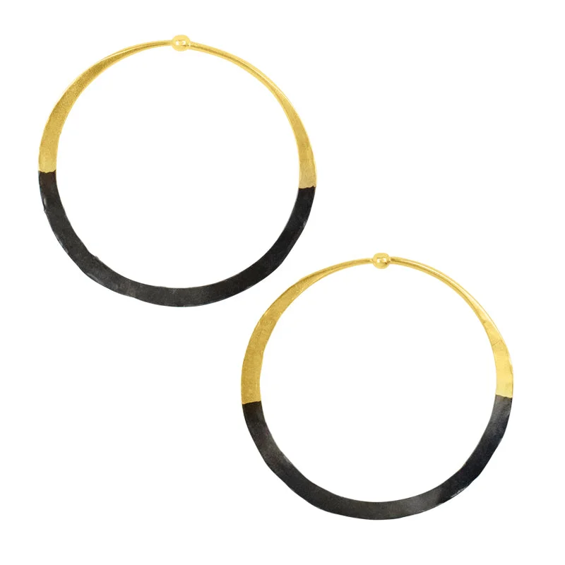 Women’s cubic zirconia earrings-Rhodium Dipped Hammered Hoops in Gold - 2"