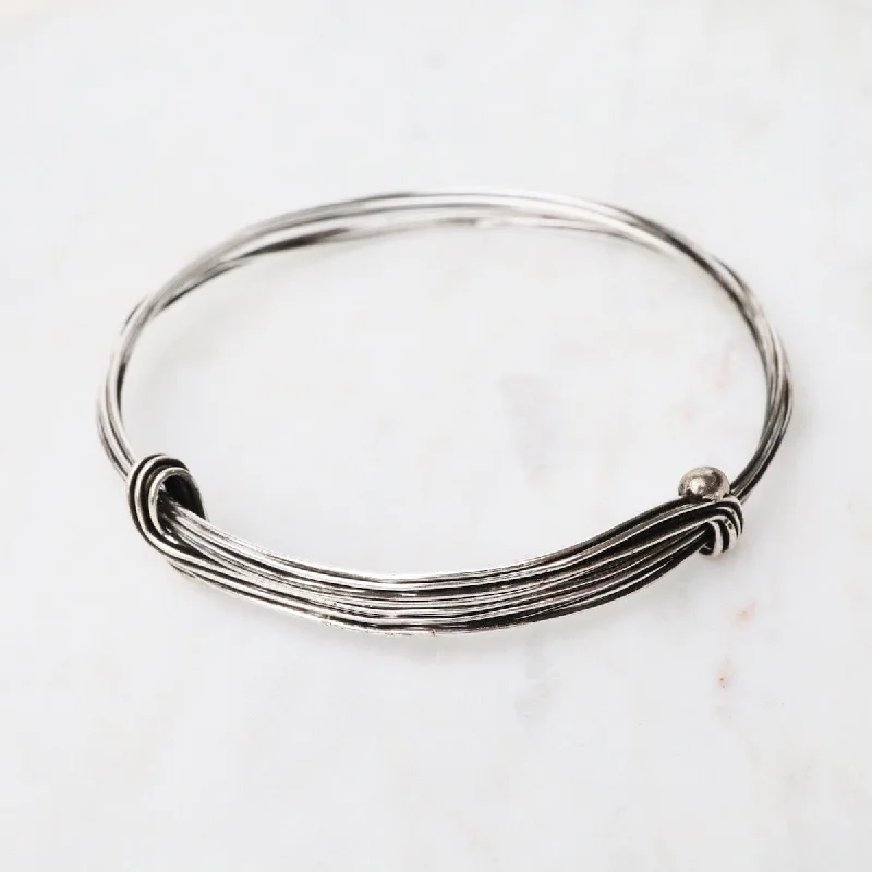 Women’s vintage bangles-Elephant Hair Inspired Bangle - Oxidized Sterling Silver - 7 Lines