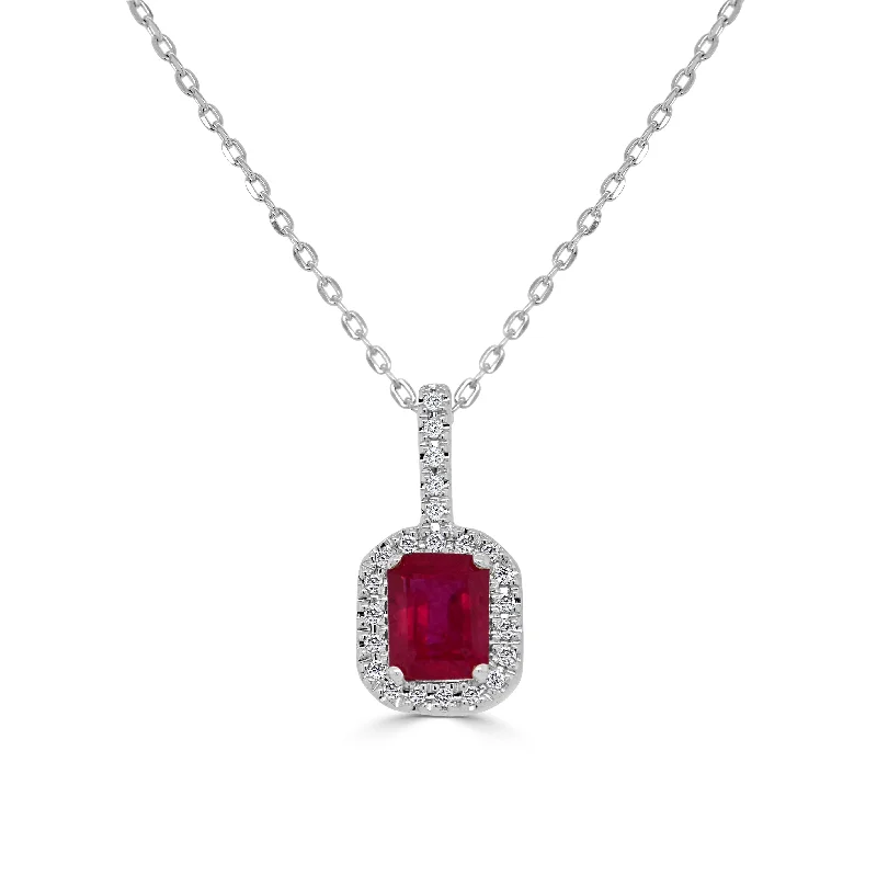 Women’s wedding necklaces-14K Gold, Diamond & Ruby Octagon Pendant