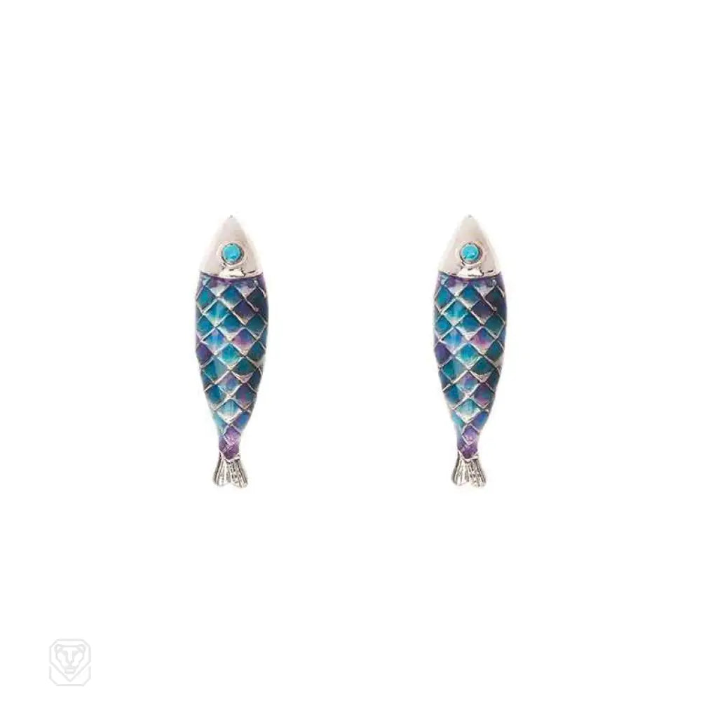 Women’s heart-shaped earrings-Enamel and stainless steel fish earrings