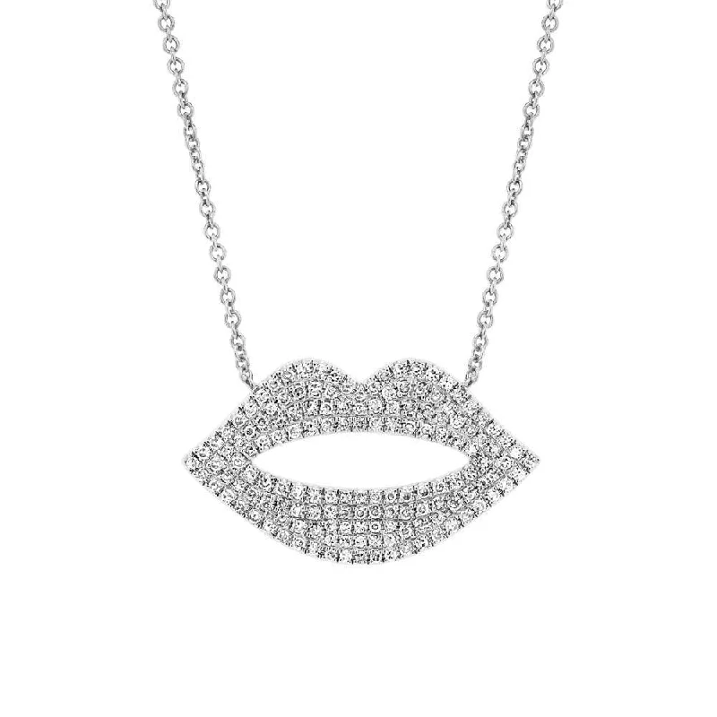 Women’s crystal pendant necklaces-14KT GOLD 0.36 CTW DIAMOND PAVÉ LIPS NECKLACE