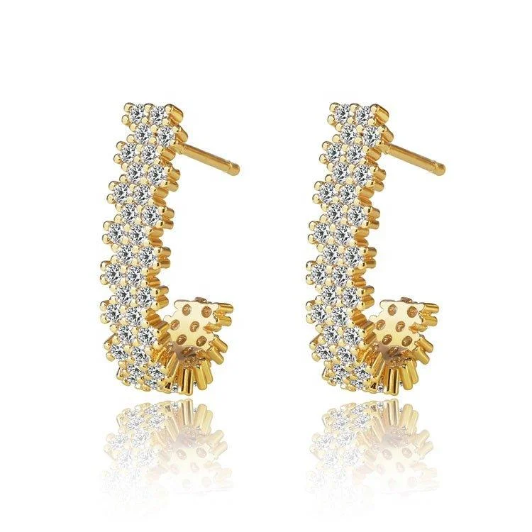 Women’s gold stud earrings-Cubic Zirconia J Hoop Earrings