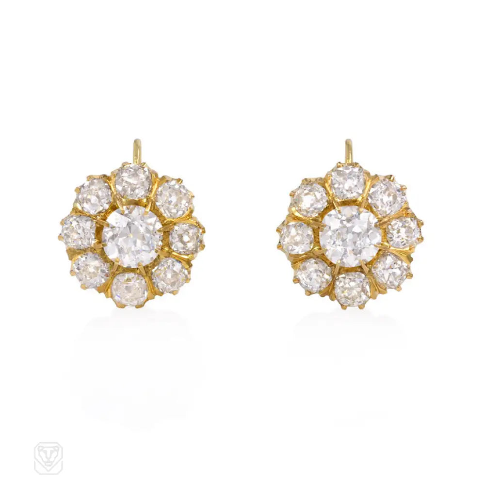 Women’s luxury diamond earrings-Antique gold and diamond cluster earrings