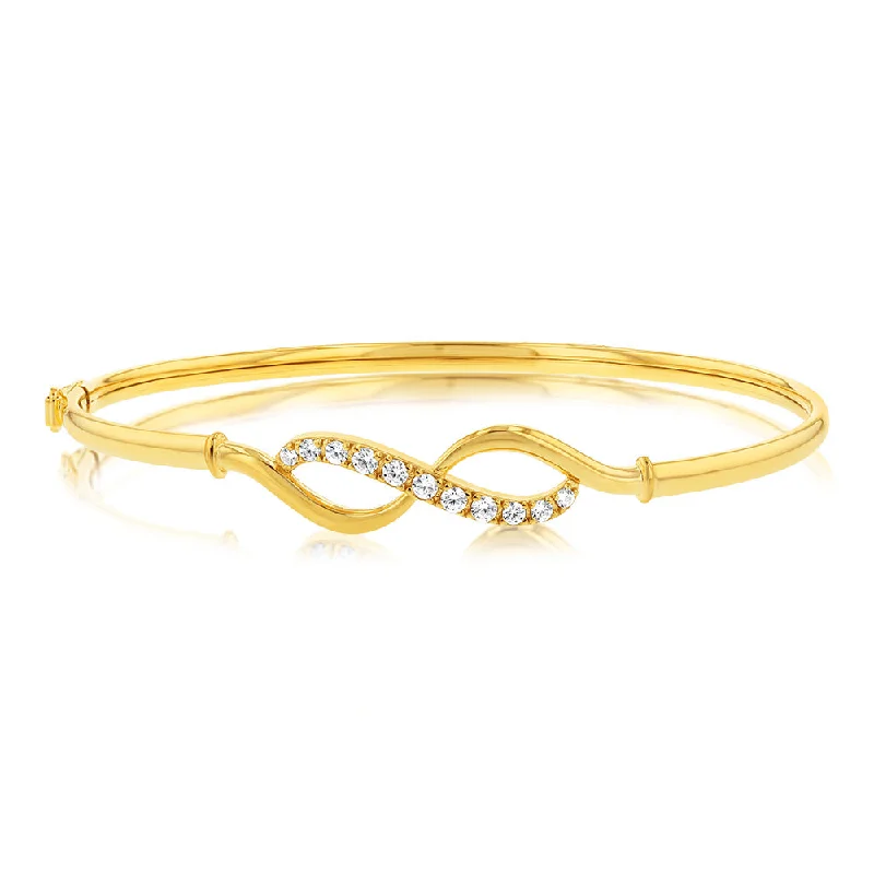 Women’s silver cuff bracelets-9ct Yellow Gold Silverfilled Cubic Zirconia Infinity Bangle