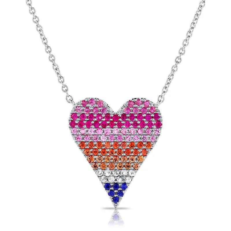 Women’s pearl and diamond necklaces-14k Gold & Rainbow Sapphire Heart Necklace