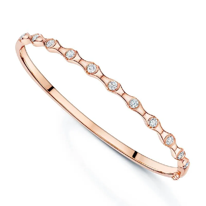 Women’s stacked bangle bracelets-18ct Rose Gold Diamond Set Bamboo Design Hinged Bangle