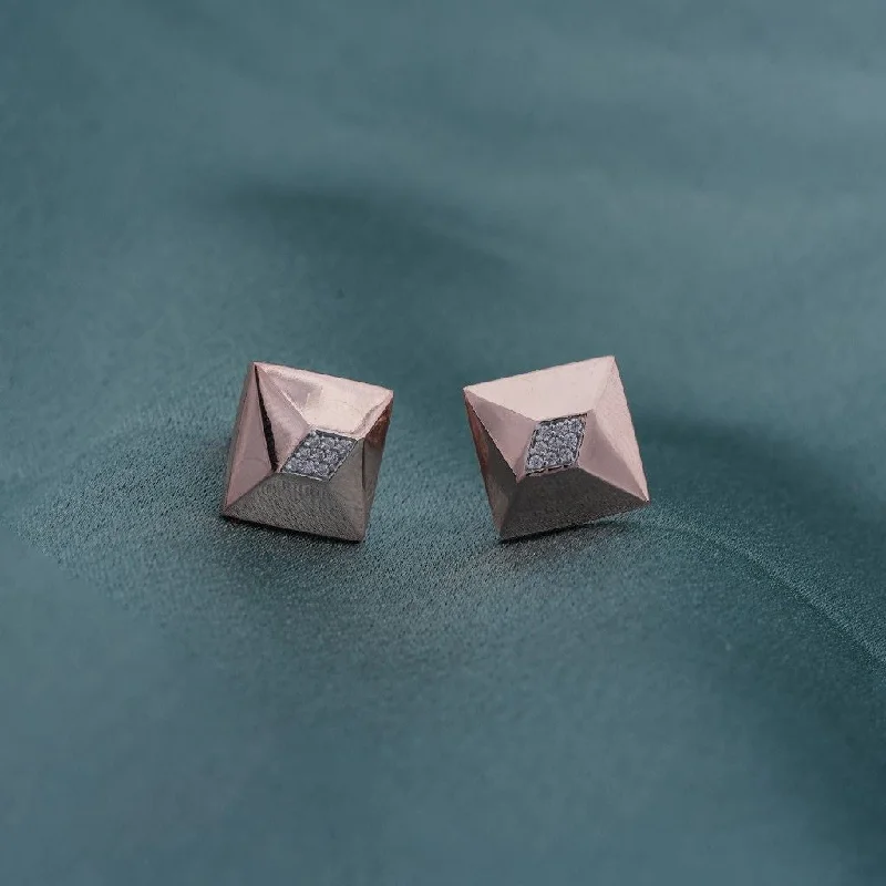 Women’s asymmetric earrings-Rose Gold Pyramid Stud Earrings