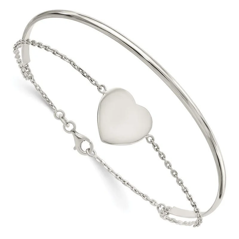 Women’s luxury bangles-Sterling Silver Polished Heart Ring and Bangle