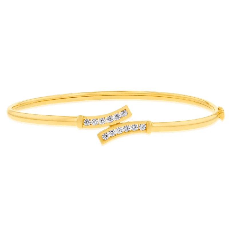 Women’s wedding bracelets-9ct Yellow Gold Silverfilled Two Row Cubic Zirconia Bangle