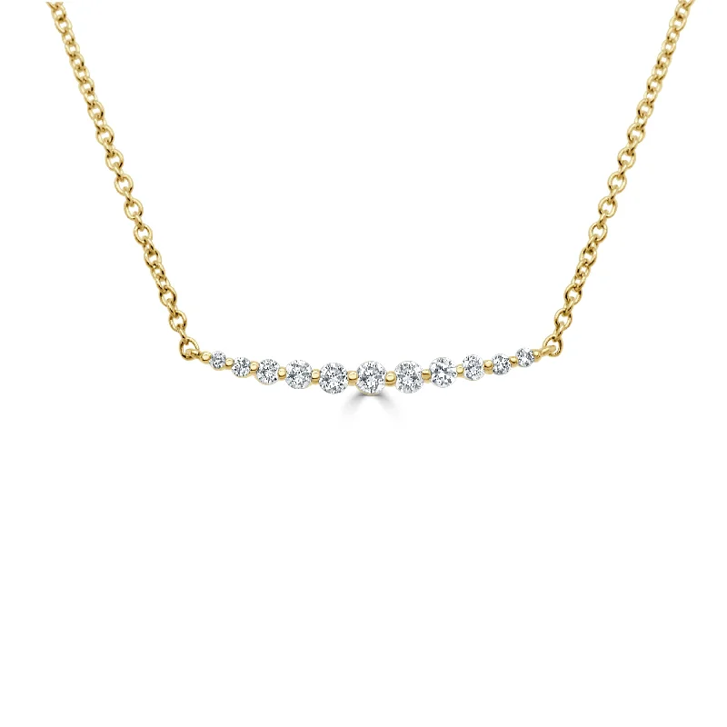 Women’s vintage chain necklaces-14k Gold & Diamond Curved Bar Necklace