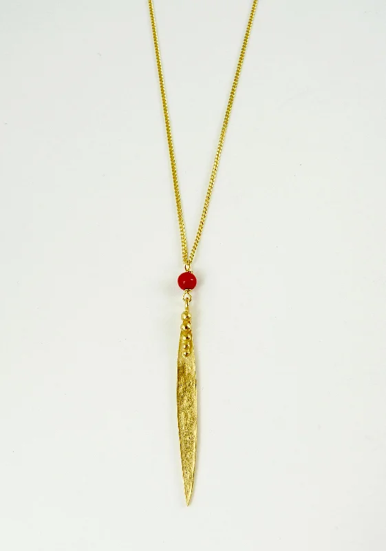 Women’s beaded necklaces-Medium Madeleine Leaf Necklace with Red Coral