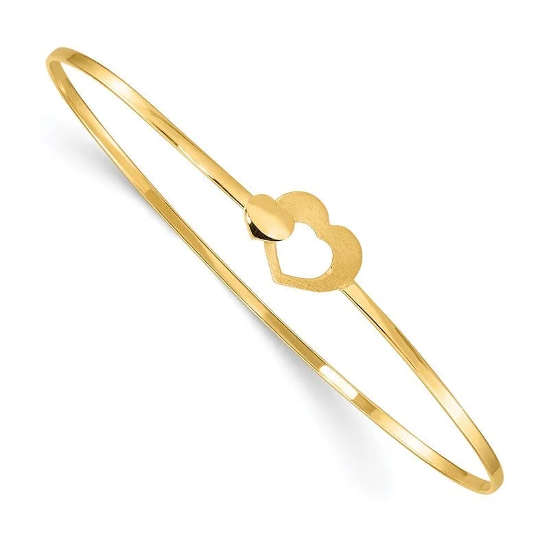 Women’s gold bracelets-14K Brushed and Polished Hearts Flexible Bangle