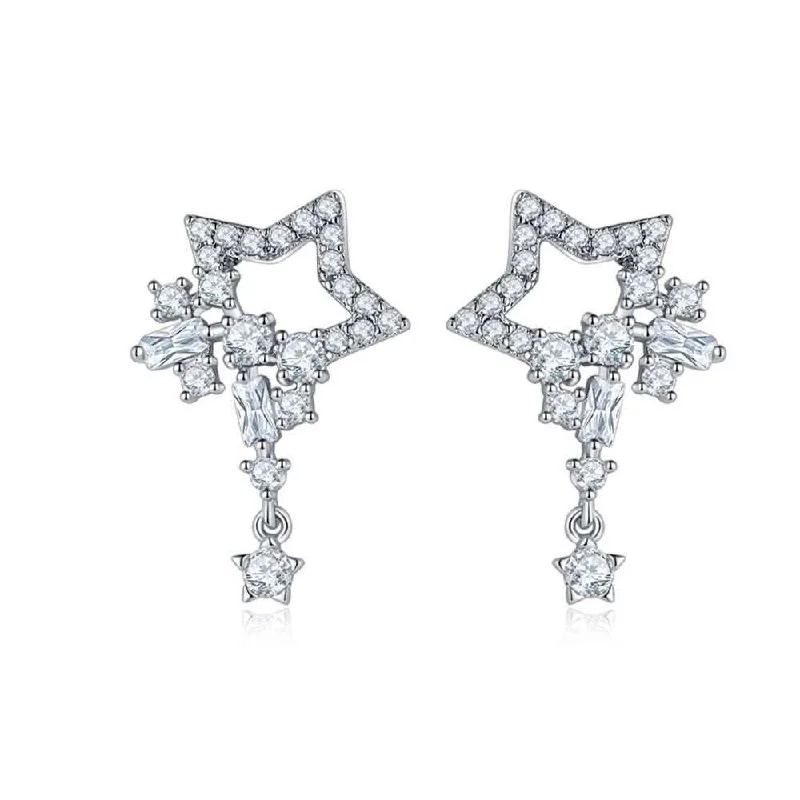 Women’s bar drop earrings-Crystal Star Dangle Earrings