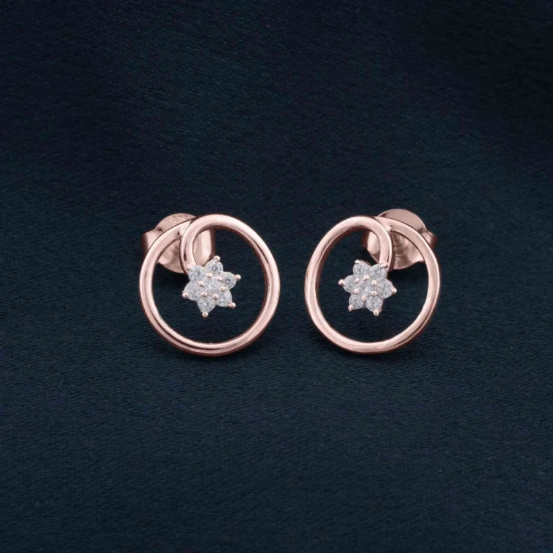 Women’s ruby earrings-Rose Gold Circle Casual Flower Stud Earrings