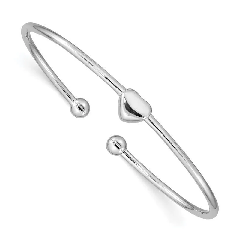 Women’s statement cuff bracelets-Sterling Silver Rhodium-plated Heart Cuff Bangle