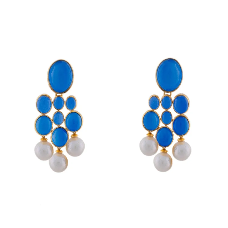 Women’s flower earrings-Cloud Earrings Blue Sapphire Quartz & Pearl