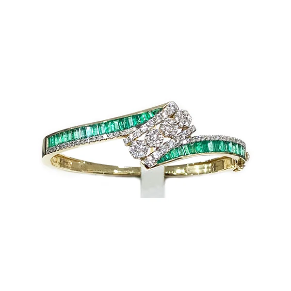 Women’s fashion bangles-14k Yellow Gold Emerald Bangle