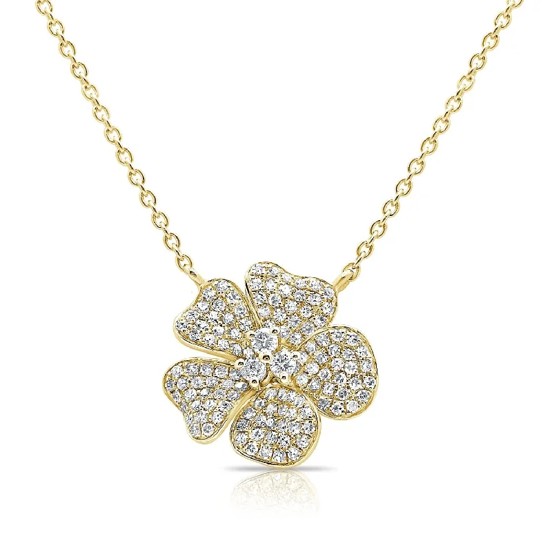 Women’s antique-style necklaces-14k Gold & Diamond Flower Necklace