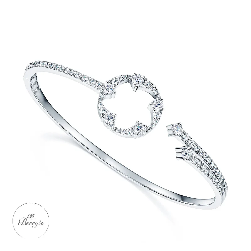 Women’s diamond cuff bracelets-OPEIA Collection 18ct White Gold Diamond Fancy Circle Bangle