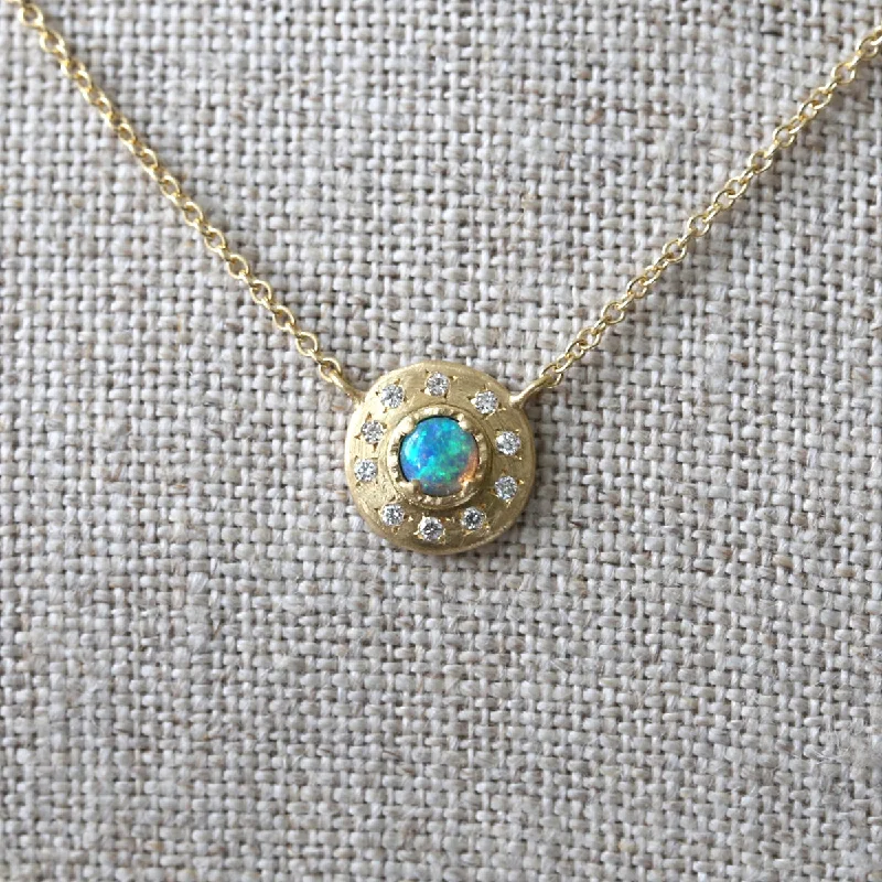 Women’s collar necklaces-Opal disc necklace