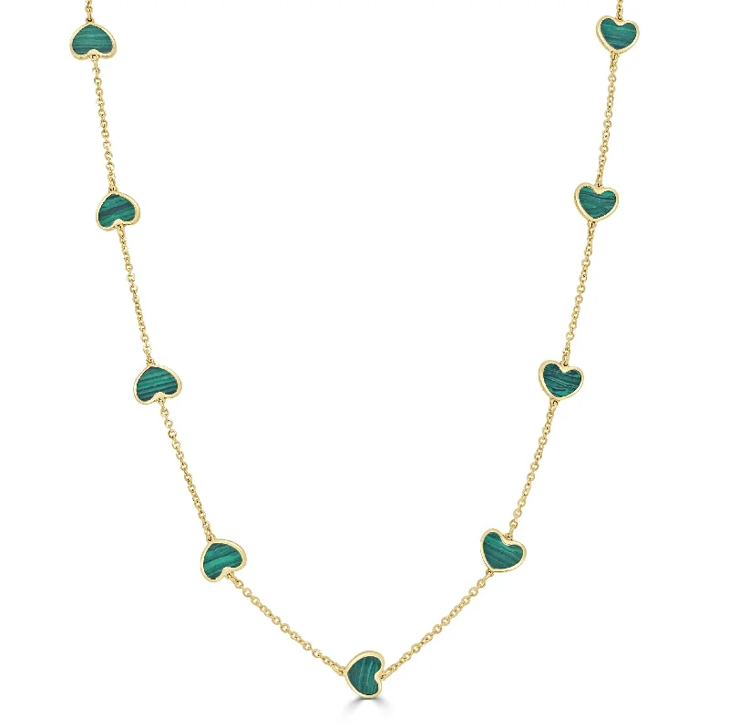 Women’s collar necklaces-14k Gold & Malachite Heart Necklace